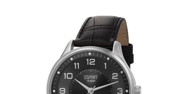Pánske strieborné hodinky Esprit s koženým remienkom