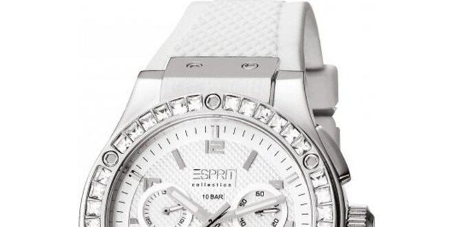 Dámske biele hodinky s chronografom a kryštáľmi Esprit