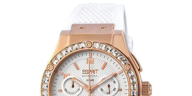 Dámske bielo-ružové hodinky s chronografom Esprit
