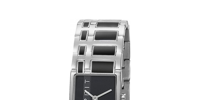 Dámske strieborné oceľové hodinky Esprit s čiernym vykladaním