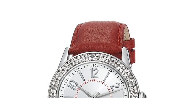 Dámske červené analogové hodinky s kryštáľmi Esprit