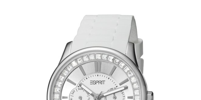 Dámske biele analogové hodinky s kryštáľmi Esprit
