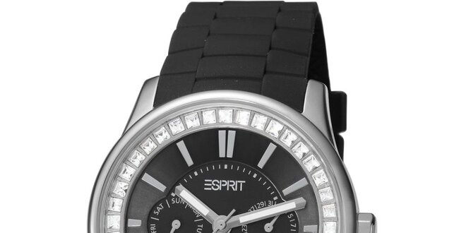 Dámske čierne hodinky Esprit s kryštáľmi