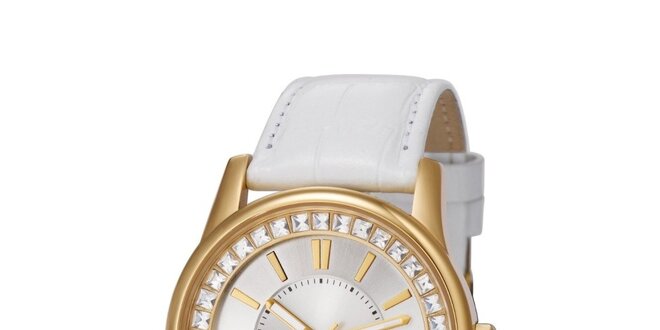 Dámske zlato-biele hodinky s bielym remienkom Esprit