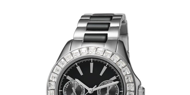 Dámske čierno-strieborné hodinky s keramickým náramkom Esprit