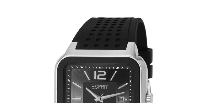 Dámske hranaté hodinky Esprit s čiernym gumovým remienkom
