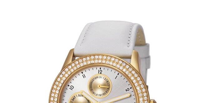 Dámske bielo-zlaté hodinky s kryštálikmi Esprit