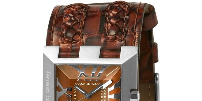 Dámske hnedé hodinky s vrkočovými detailmi Bruno Banani