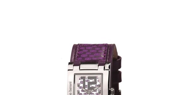 Dámske strieborné hodinky s fialovým remienkom Bruno Banani