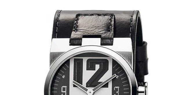 Pánske tmavošedé analogové hodinky s koženým remienkom Bruno Banani