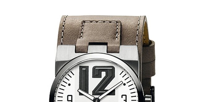 Pánske hnedé analogové hodinky s bielym ciferníkom Bruno Banani