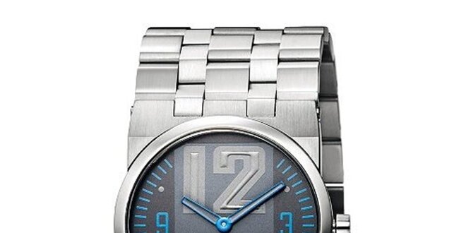 Pánske strieborné hodinky s modrými detailmi Bruno Banani