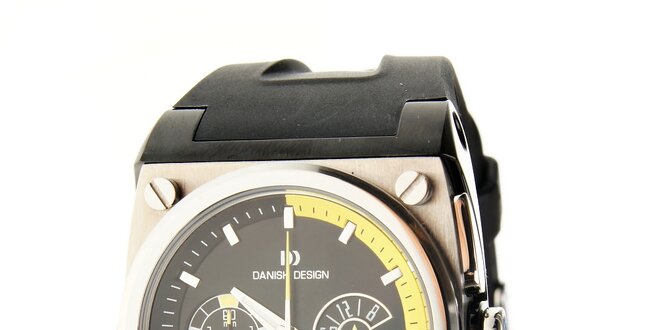 Pánske oceľové hodinky Danish Design s čiernym silikonovým pásikom