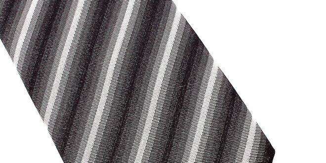 Pánska šedo-biela prúžkovaná hodvábna kravata Pietro Filipi