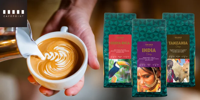 Cafepoint: 500 g a 1000 g balenia zrnokvej kávy z rôznych kútov sveta