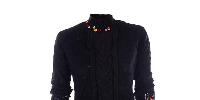 Dámsky čierny sveter s farebnými fŕkancami DY Dislay Design