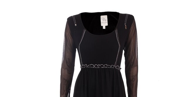 Dámske čierne šaty s volánmi a bielymi detailmi DY Dislay Design