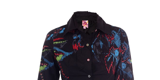 Dámska čierna košeľa s abstraktným zdobením DY Dislay Design