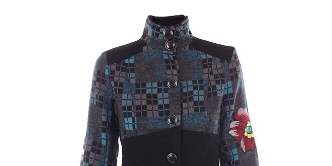 Dámsky kabát s kockami a kvetinami DY Dislay Design