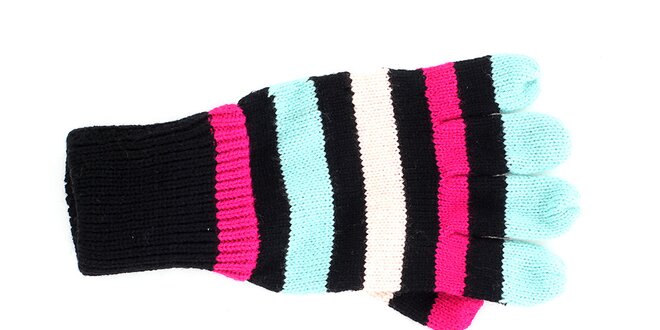 Dámske čierne rukavice s farebnými pruhmi Fundango