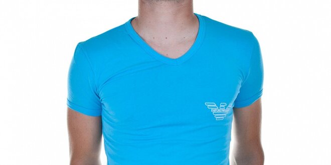 Pánske azúrovo modré tričko Emporio Armani s potlačou