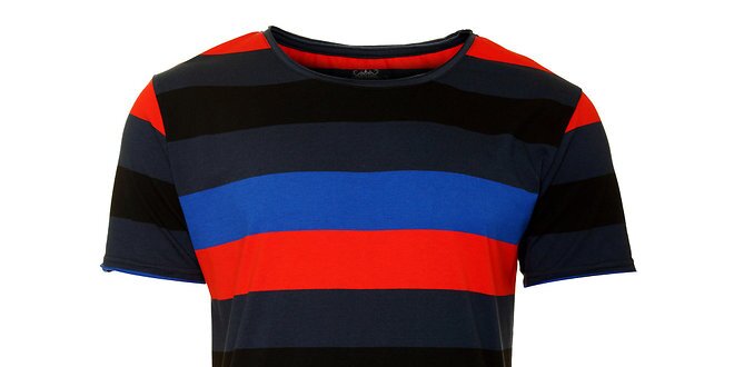 Pánske čierno-šedé tričko Fundango s farebnými prúžkami