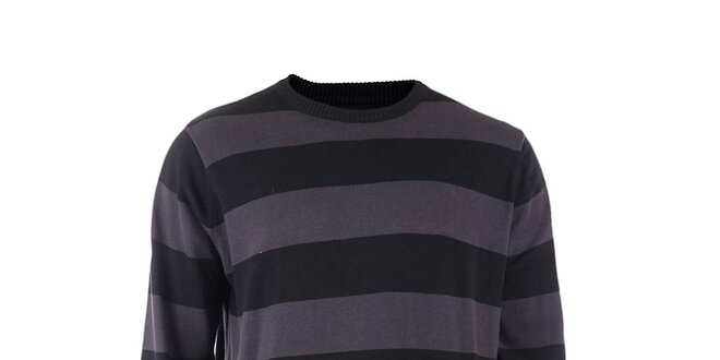 Pánsky šedo-čierno prúžkovaný sveter Fundango