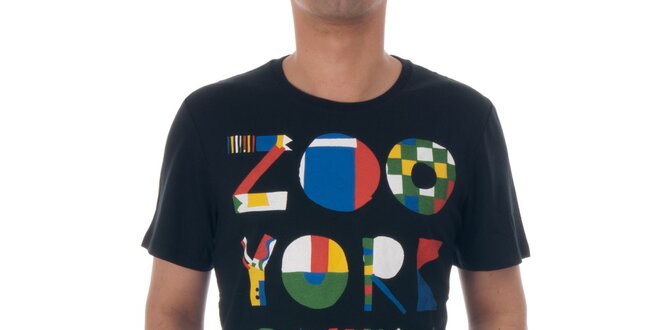 Pánske čierne tričko s farebnou potlačou Zoo York