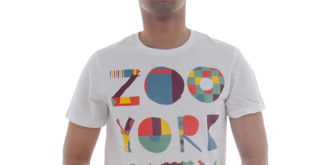 Pánske biele tričko s farebnou potlačou Zoo York