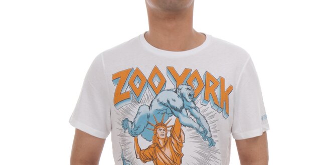 Pánske biele tričko s kreslenou potlačou Zoo York
