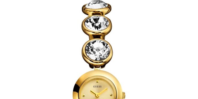 Dámske zlato tónované hodinky s kryštáľmi Guess