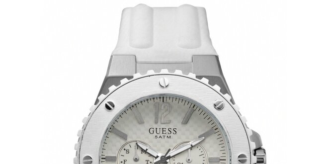 Pánske biele analogové hodinky s chronografom Guess