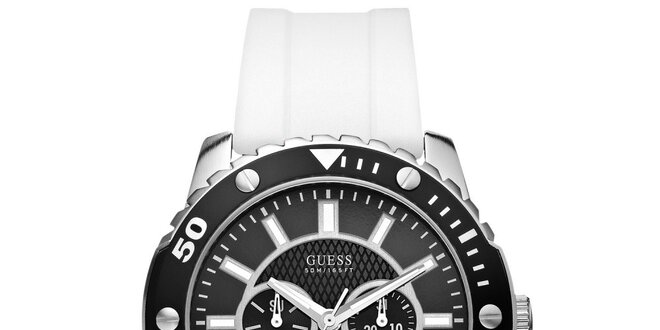 Pánske čierno-biele športové hodinky Guess