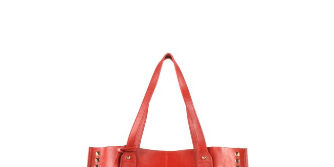 Dámska červená kožená kabelka s cvočkami a visačkou Joysens