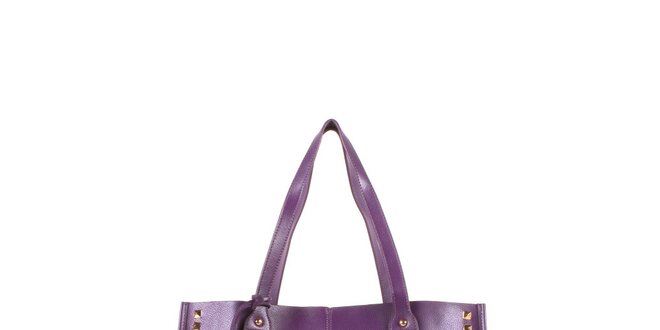 Dámska fialová kožená kabelka s cvočkami a visačkou Joysens