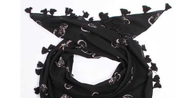 Čierny bavlnený šál Fraas s lebkami