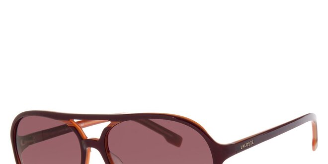 Dámske tmavo hnedé slnečné okuliare Lacoste s oranžovým detailom