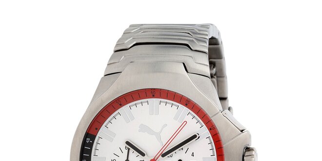 Pánske strieborné analógové hodinky s bielym ciferníkom Puma