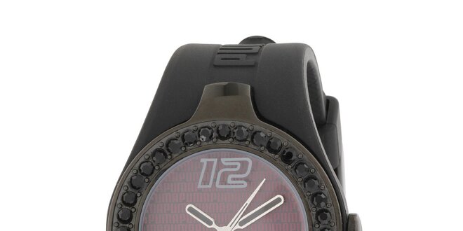 Dámske analógové hodinky s kryštáľmi a čiernym remienkom Puma