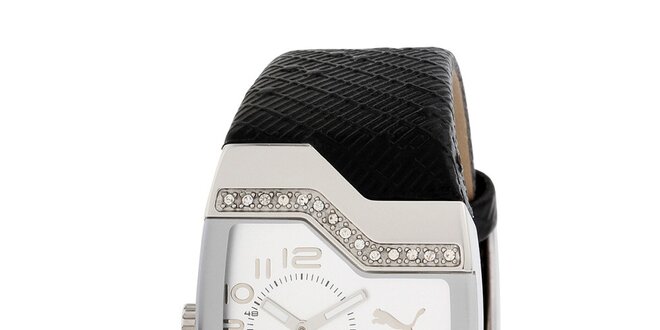 Dámske čierno-strieborné analogové hodinky s kryštáľmi Puma