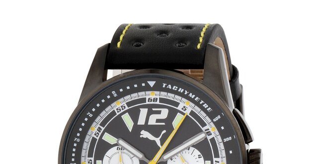 Pánske čierne oceľové hodinky Puma s čiernym remienkom