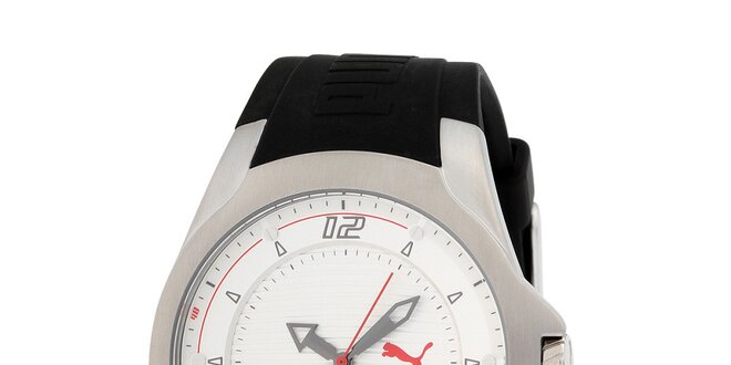 Pánske čierno-strieborné hodinky s červenými detailmi Puma
