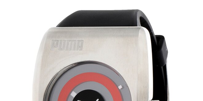 Pánske čierno-strieborné hodinky s červeným detailom Puma