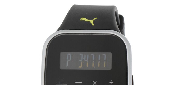 Pánske čierne digitálne hodinky s čiernym remienkom Puma