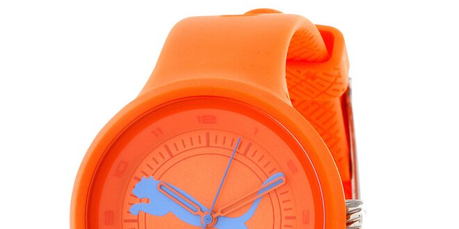 Dámske oranžové okrúhle analogové hodinky Puma