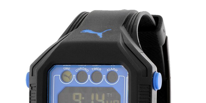 Pánske čierno-modré plastové hodinky s chronografom Puma