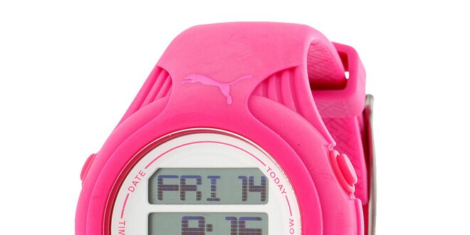 Dámske okrúhle ružové digitálne hodinky Puma