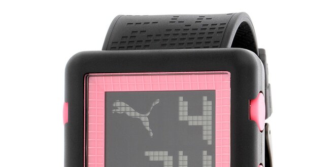 Dámske čierno-ružové plastové hodinky Puma