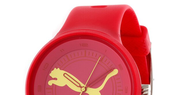 Pánske červené okrúhle analógové hodinky Puma