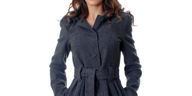 Klasický dámsky  kabátik Mya Alberta s kapucou v šedej žihanej farbe